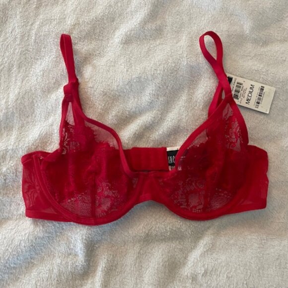 NWT INC Red Bra Underwire Unpadded Size Medium 34B 34C 36B Minimalist $20 - Picture 1 of 5